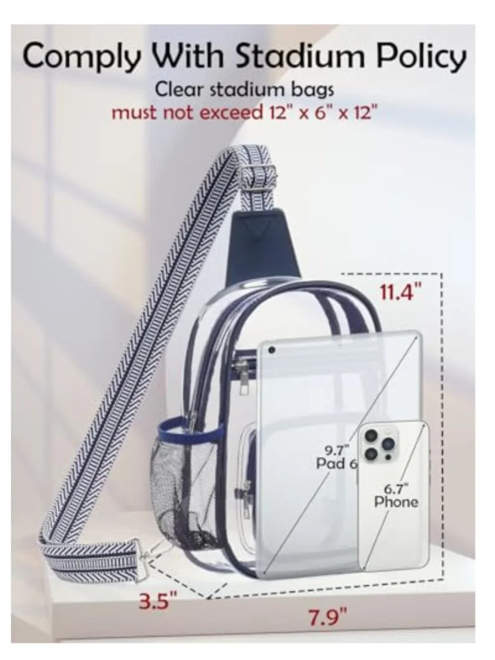Clear Crossbody Bag Stadium Approved PVC Sling Purse with Water Bottle Pocket